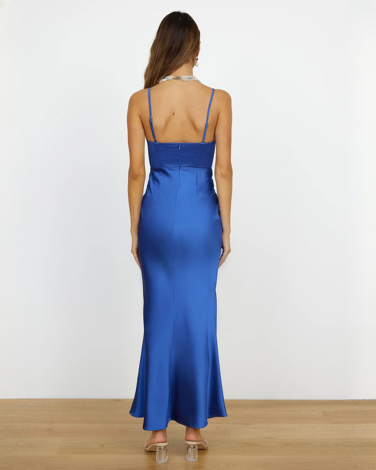 sleeveless satin a-line maxi bridesmaid dress - image 6