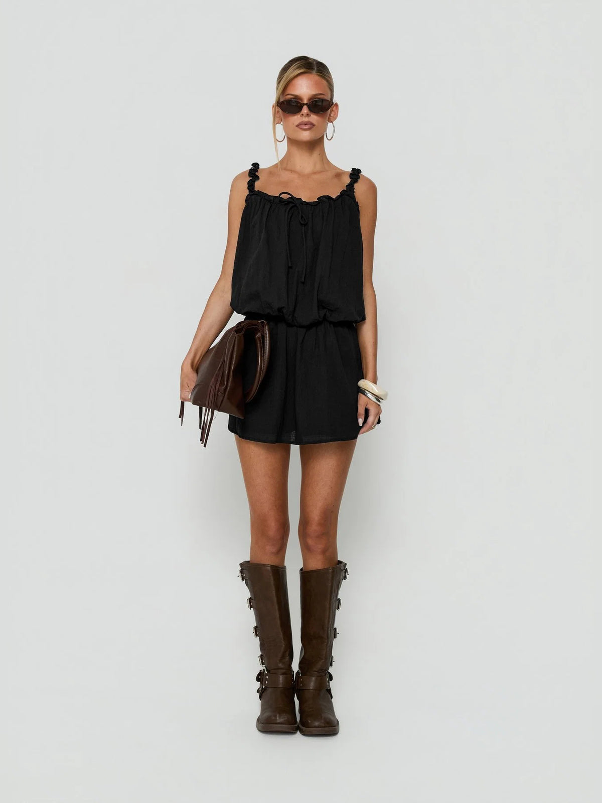 Black mini homecoming dress, alternate view showing the full-length profile