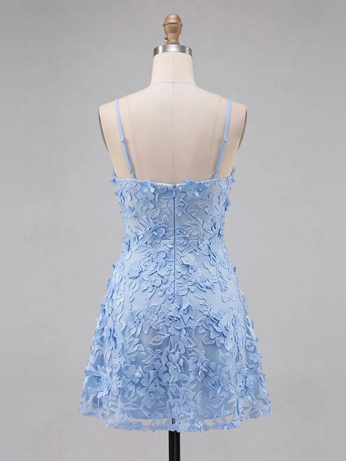 Light Blue short homecoming dress, alternate view showing the full-length profile