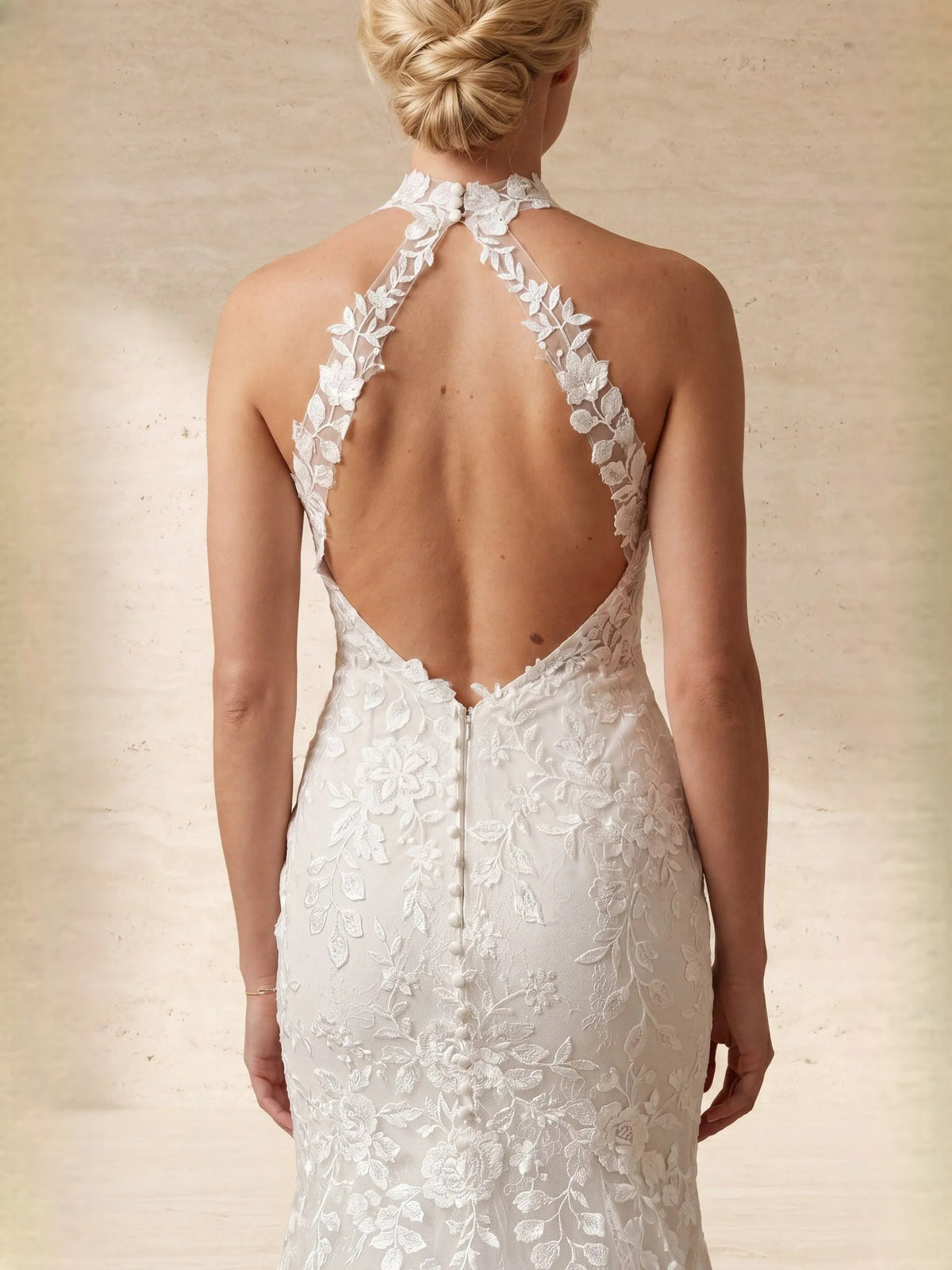 Ivory floor-length wedding dress, alternate view showing the full-length silhouette
