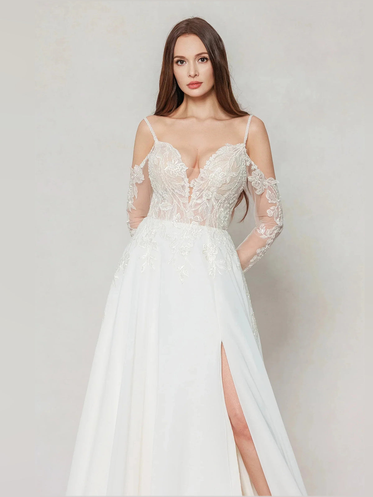 Ivory floor-length wedding dress, alternate view showing the full-length silhouette