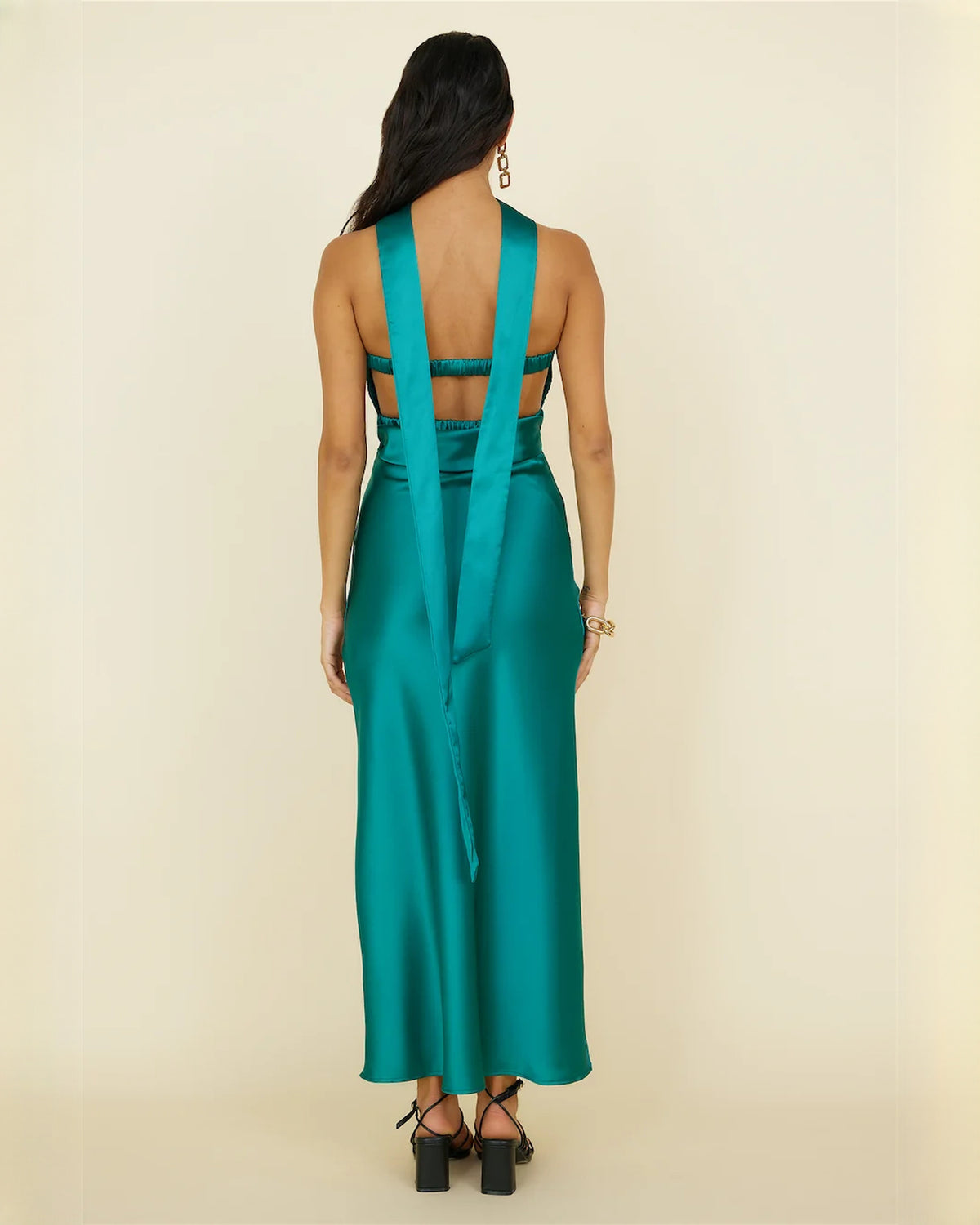sleeveless satin a-line maxi bridesmaid dress - image 8