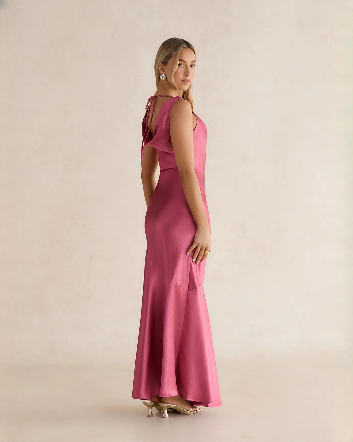 sleeveless satin a-line maxi bridesmaid dress - image 8