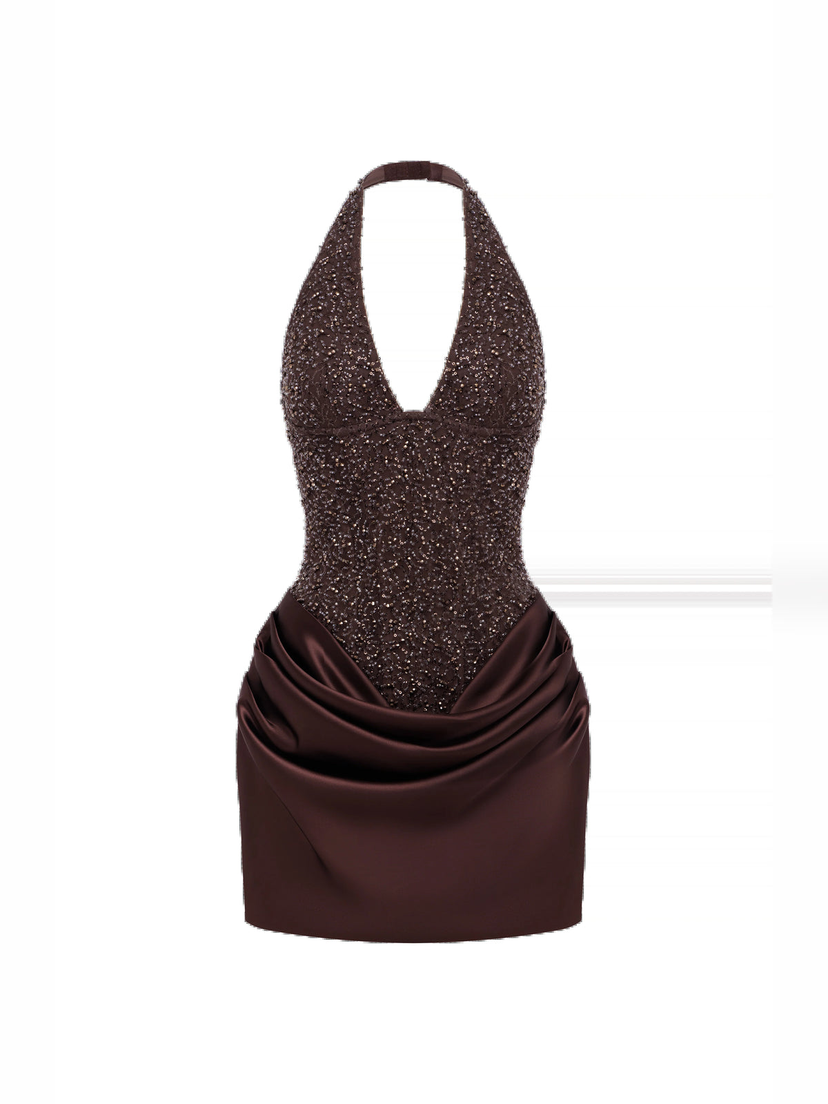 Brown mini homecoming dress, alternate view showing the bodice and skirt from another angle