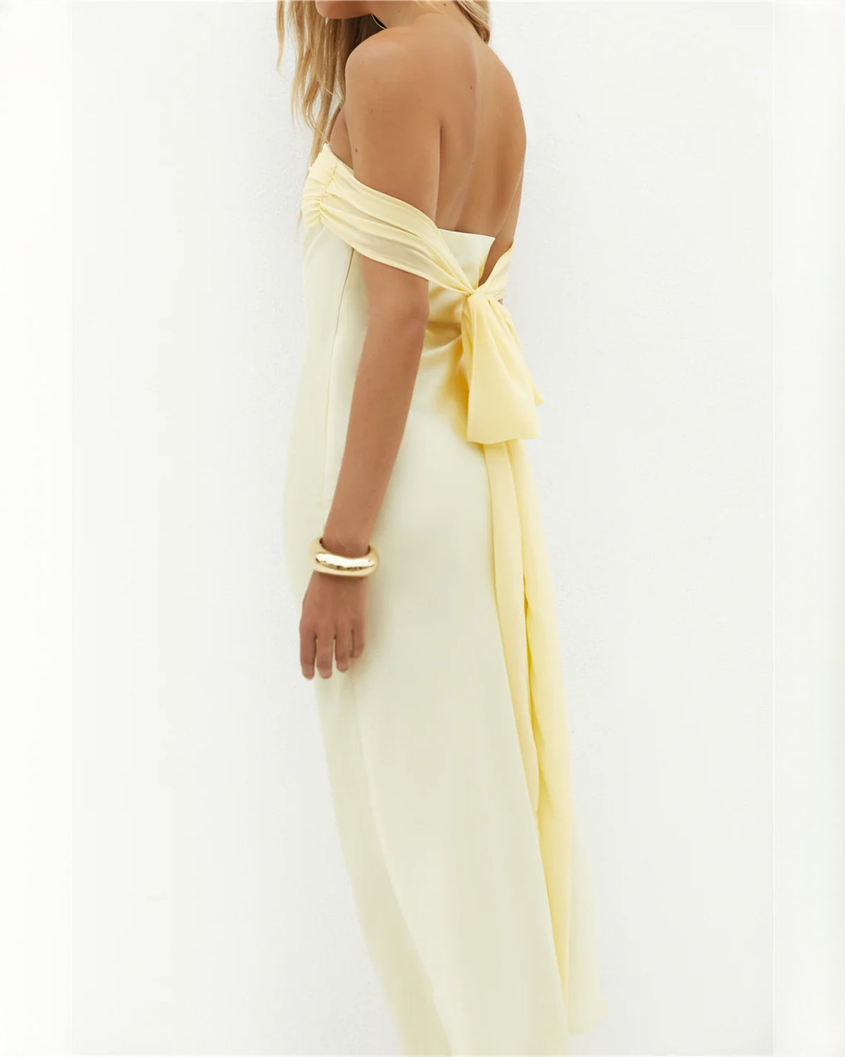 strapless satin a-line maxi bridesmaid dress - image 8