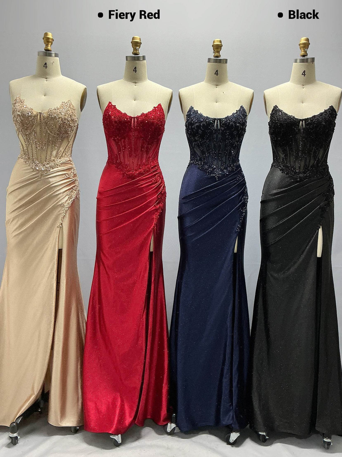 Navy Blue mermaid floor-length formal dress with skirt slit, alternate view showing the overall silhouette