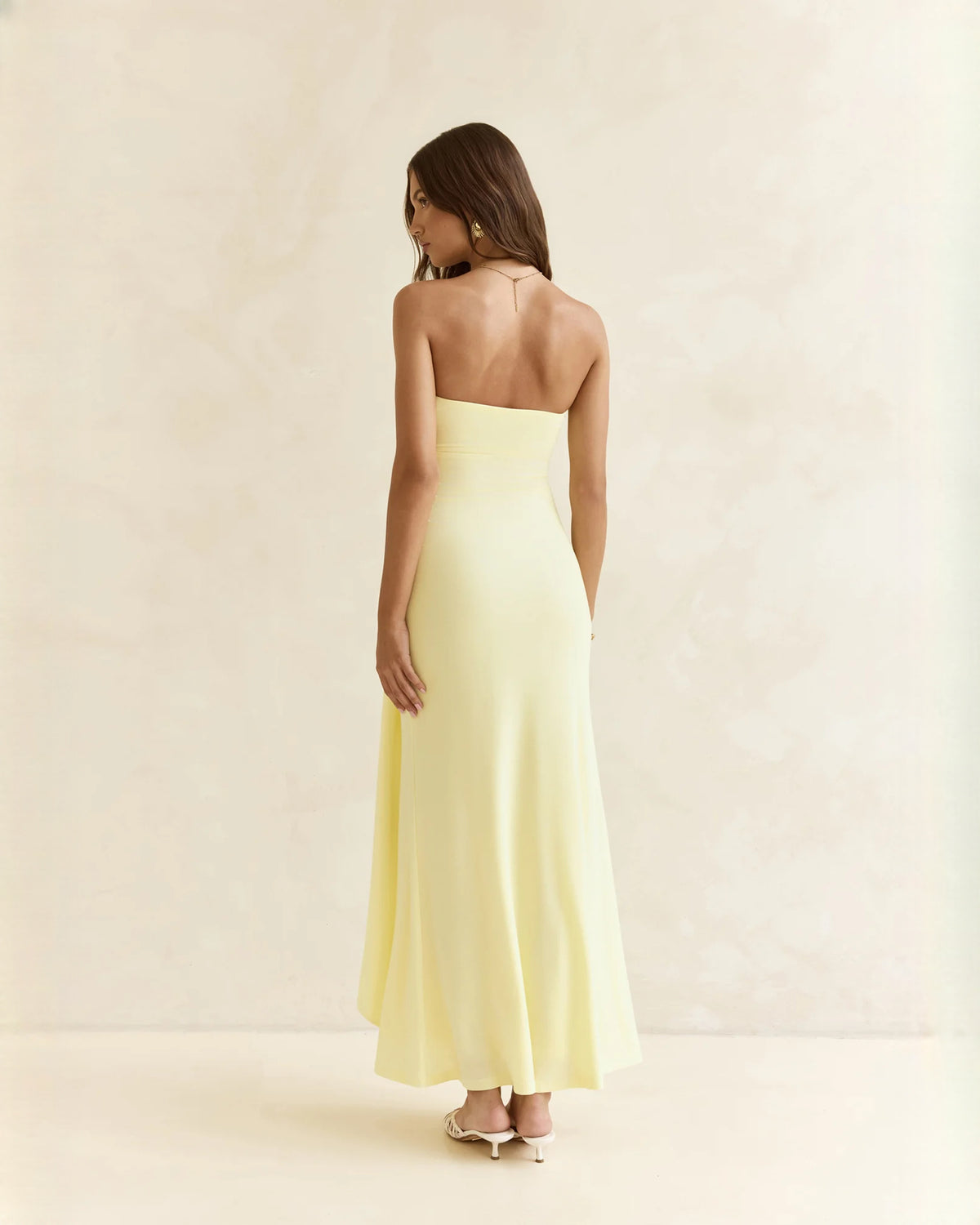 strapless satin a-line maxi bridesmaid dress - image 8