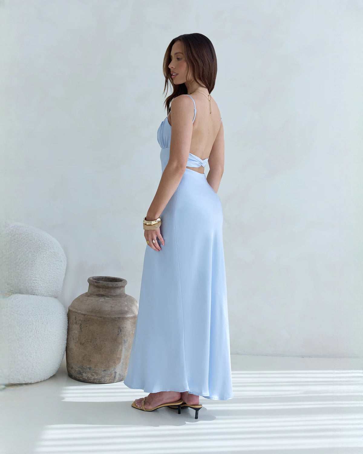 sleeveless satin a-line maxi bridesmaid dress - image 8