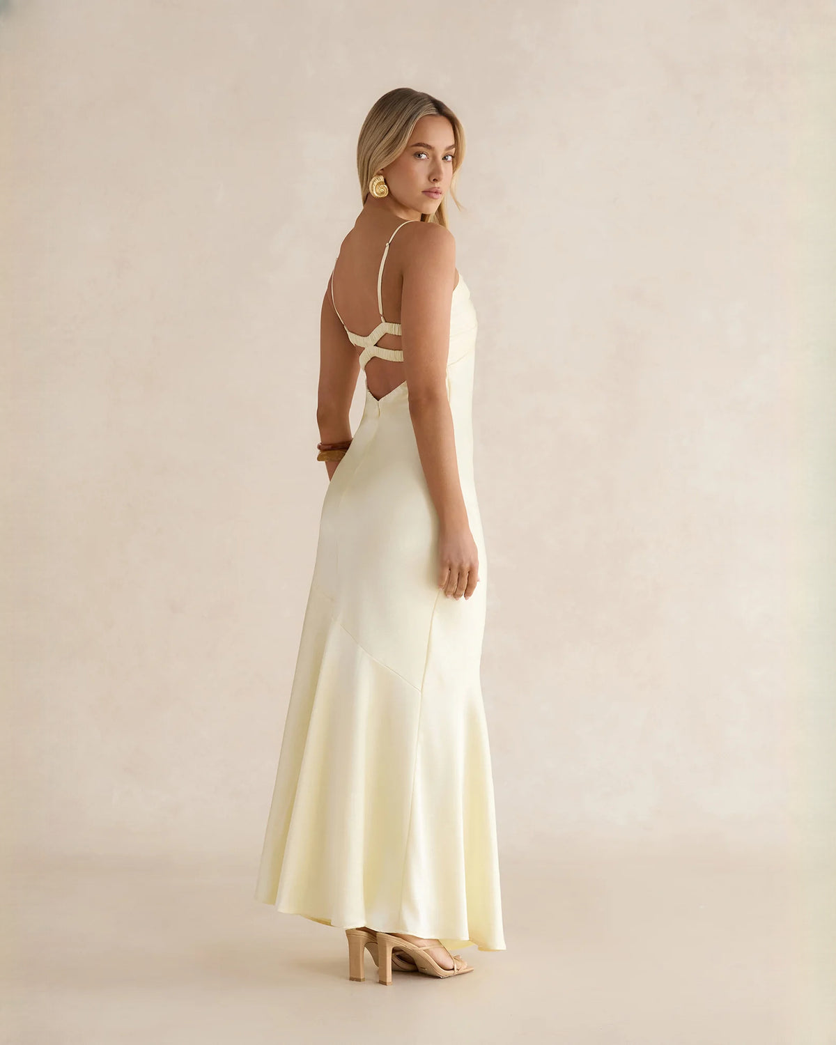 sleeveless satin a-line maxi bridesmaid dress - image 8