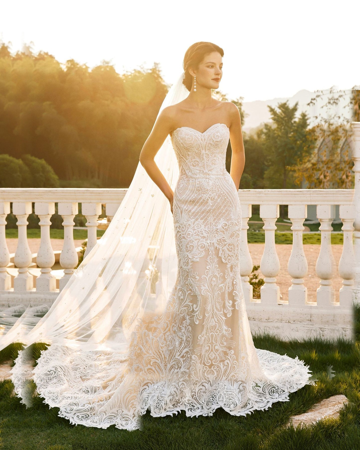 strapless sweetheart lace mermaid wedding dress - image 9