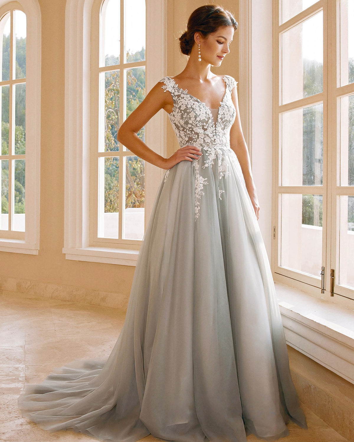 cap sleeve v-neck lace applique a-line wedding dress - image 10
