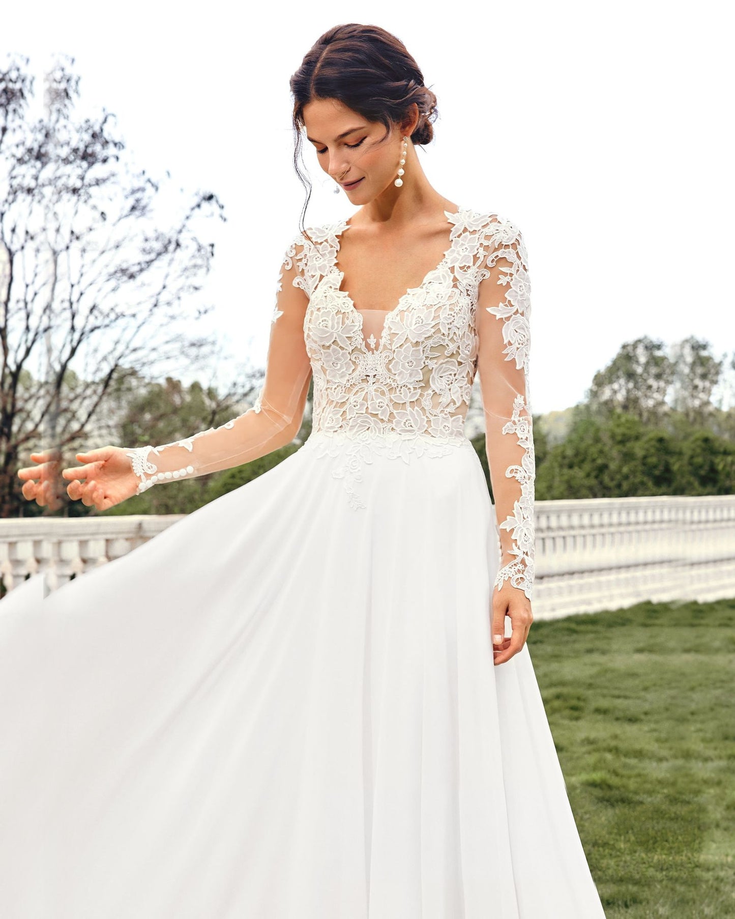 v-neck long sleeve lace chiffon a-line wedding dress - image 10