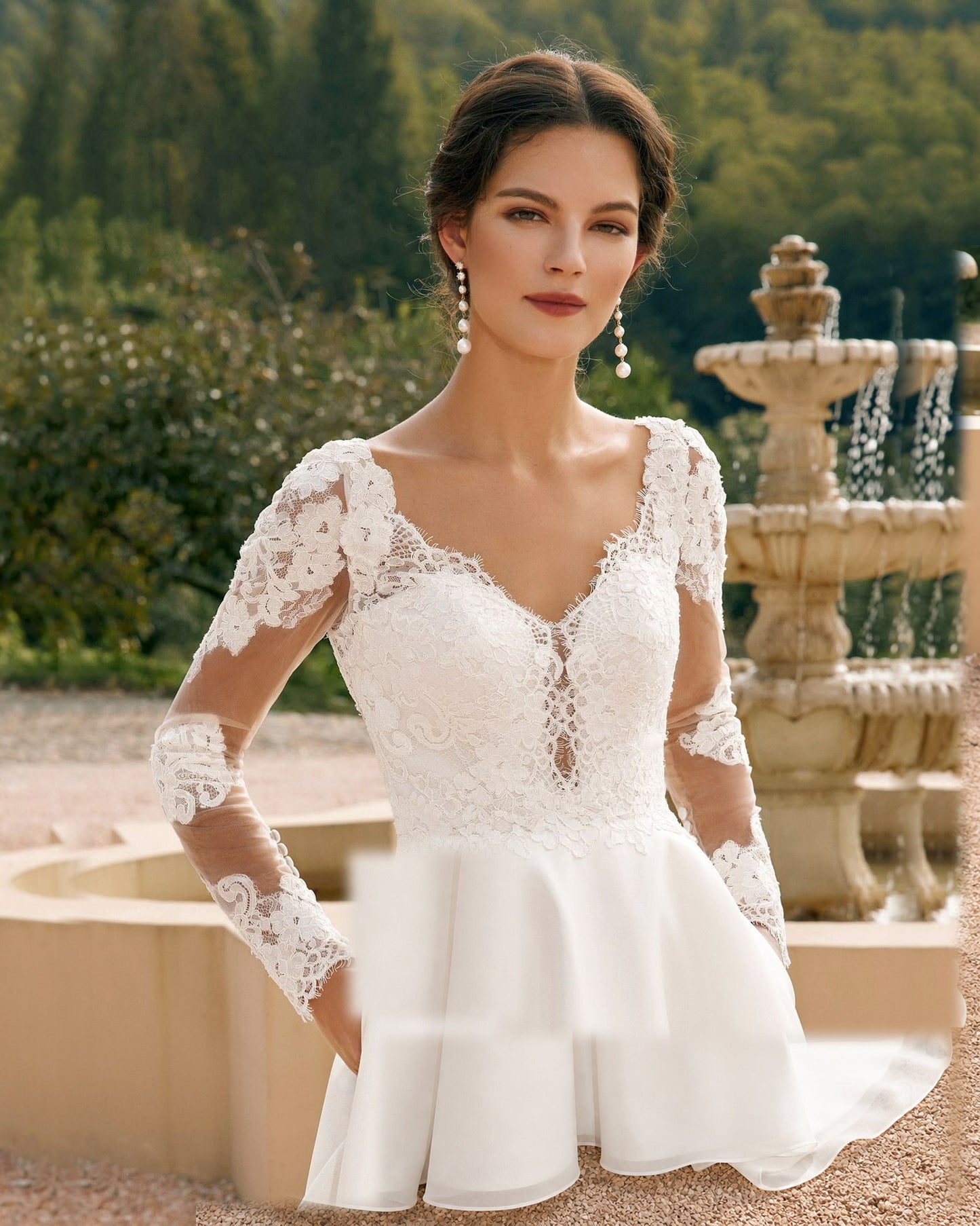 long sleeve lace bodice satin a-line wedding dress - image 10