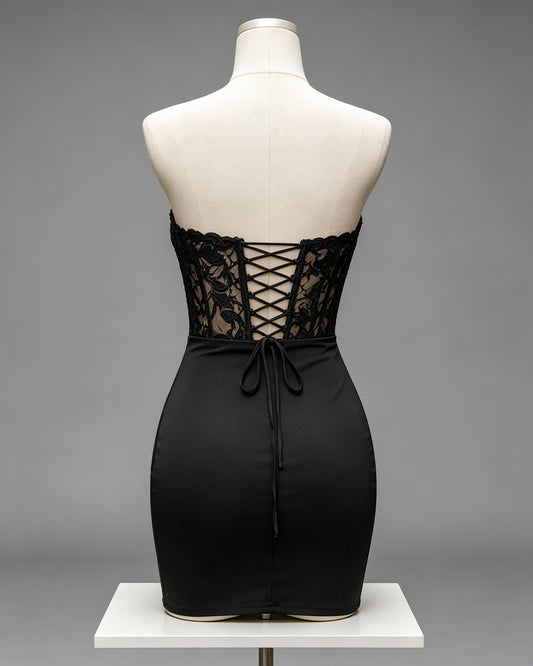 Strapless Lace Corset Bodycon Homecoming Dress - view 2