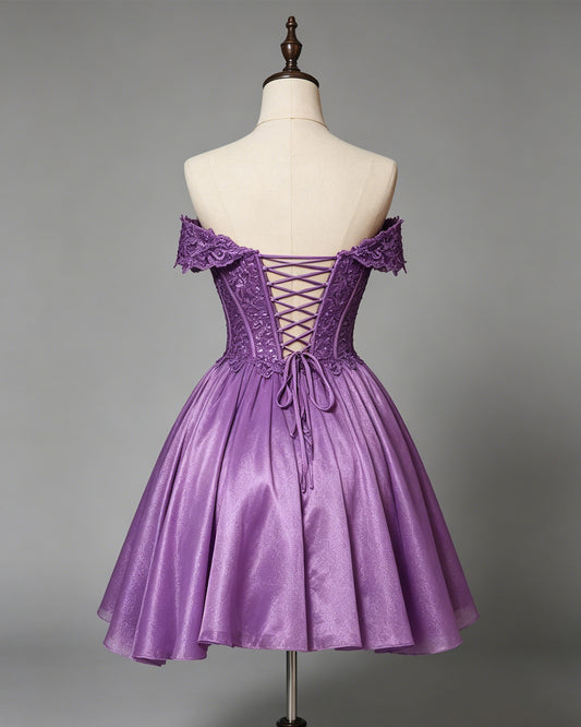 Off Shoulder Sequin Corset Skater Homecoming Dress - view 2