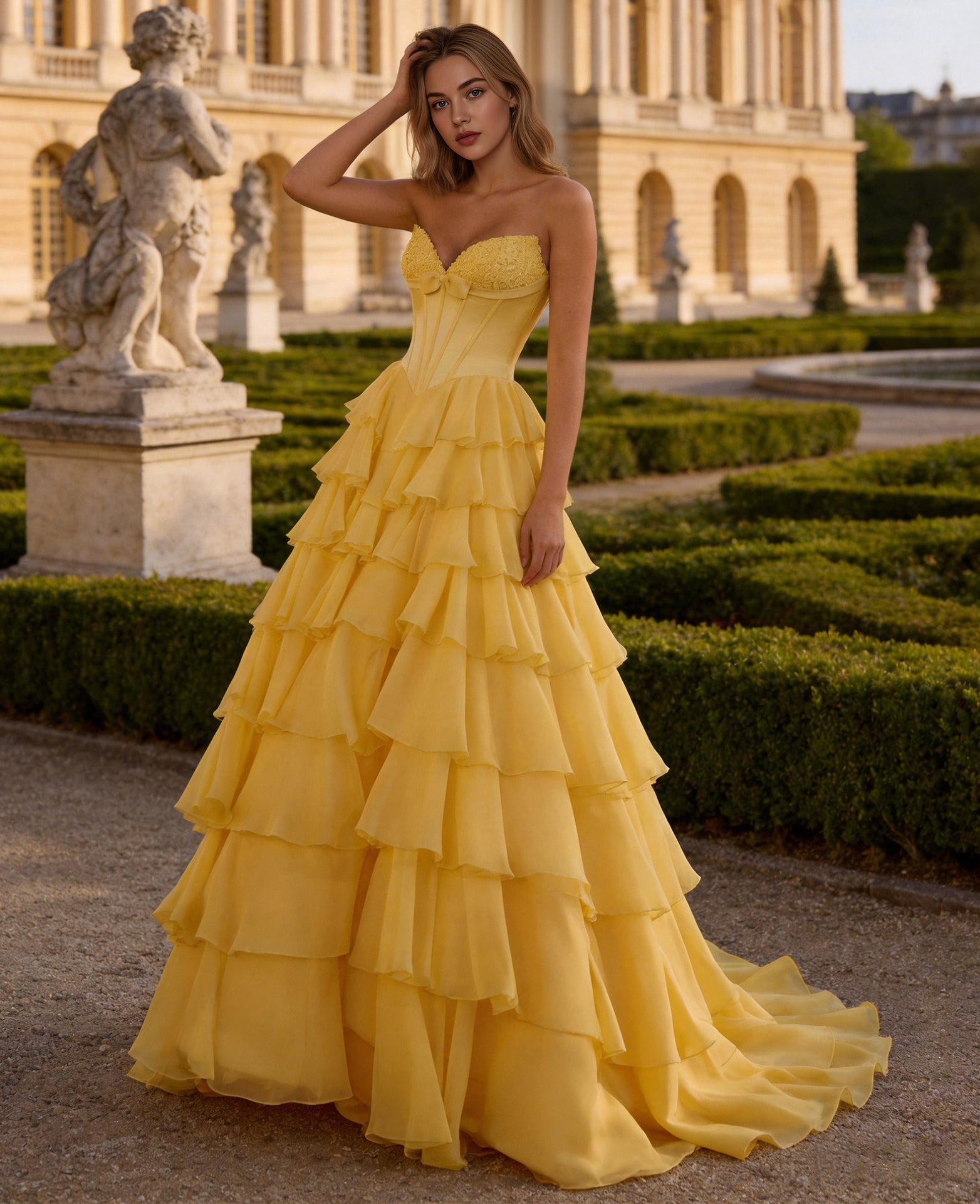 Strapless Tiered Organza Ball Gown Prom Dress with Corset Top – Neggcy