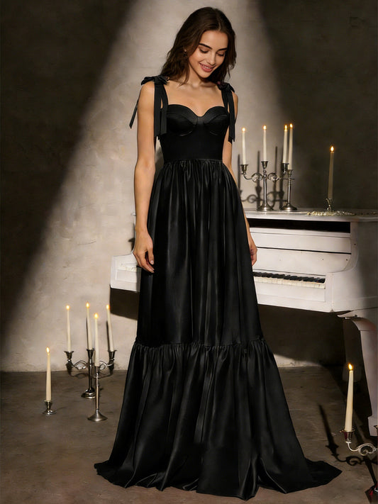 black strapless tulle ball gown with bow straps and corset bodice - image 2
