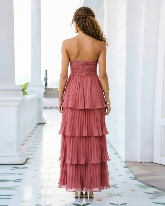 strapless tiered pleated formal dress with ruffle dress - image 2