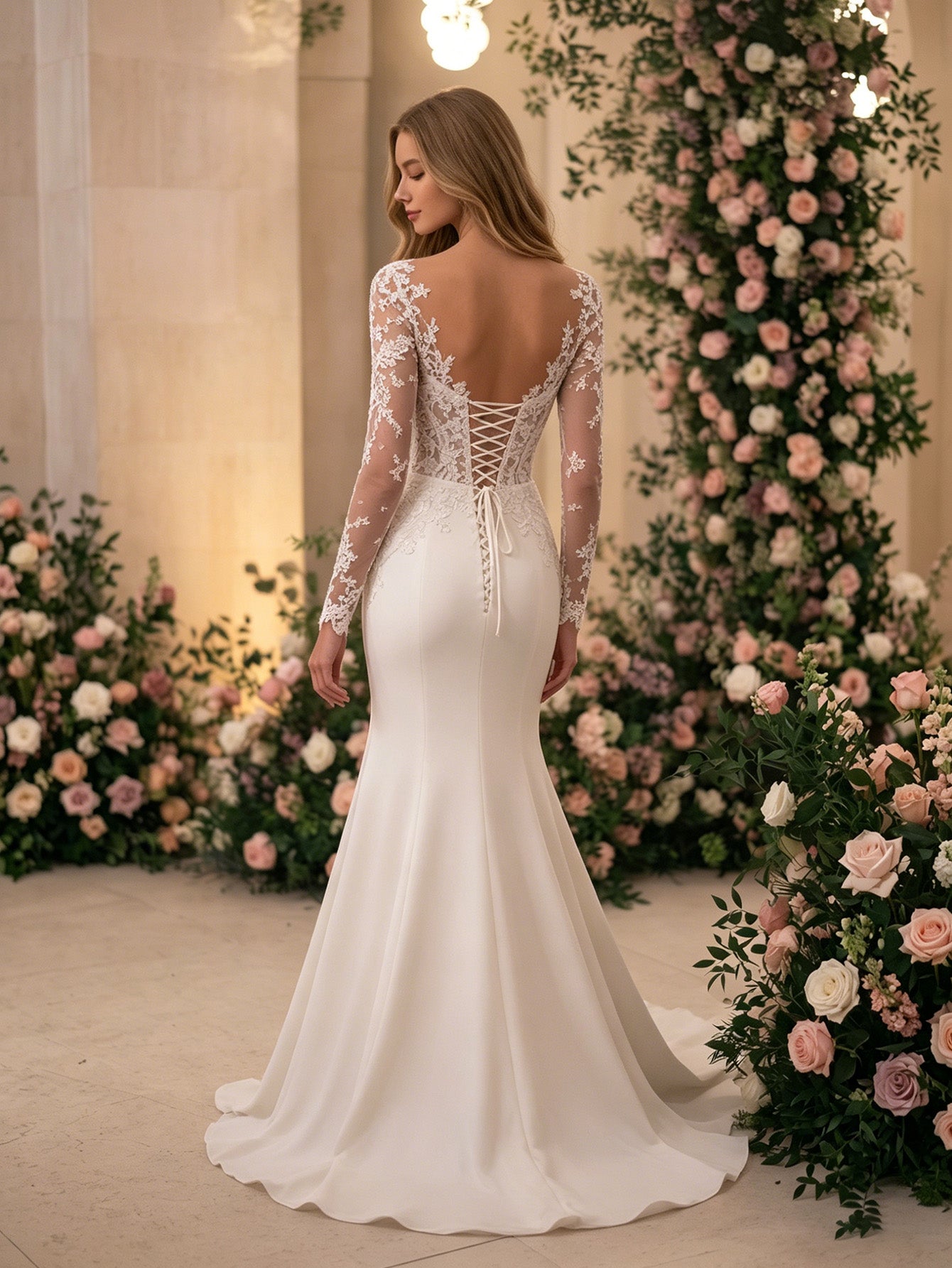 strapless lace mermaid wedding dress with corset bodice and train - image 6