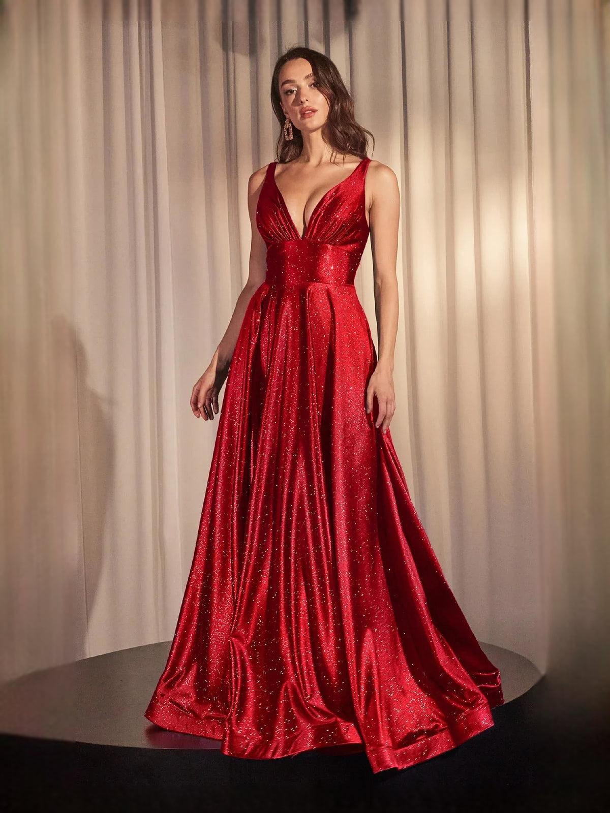 Ruched Pleated V Neck A-Line Floor-Length Prom Dress for Formal Reception