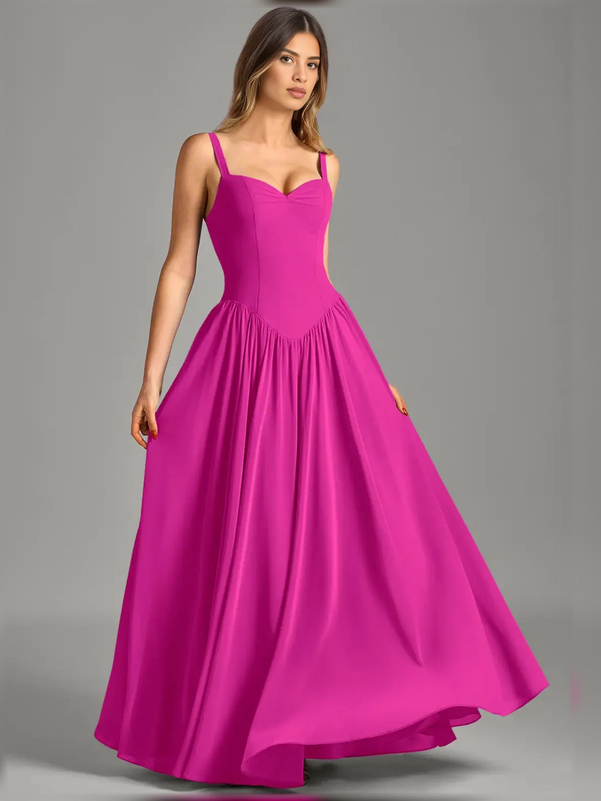 Corset Sweetheart A-Line Maxi Chiffon Bridesmaid Dress for Wedding Reception