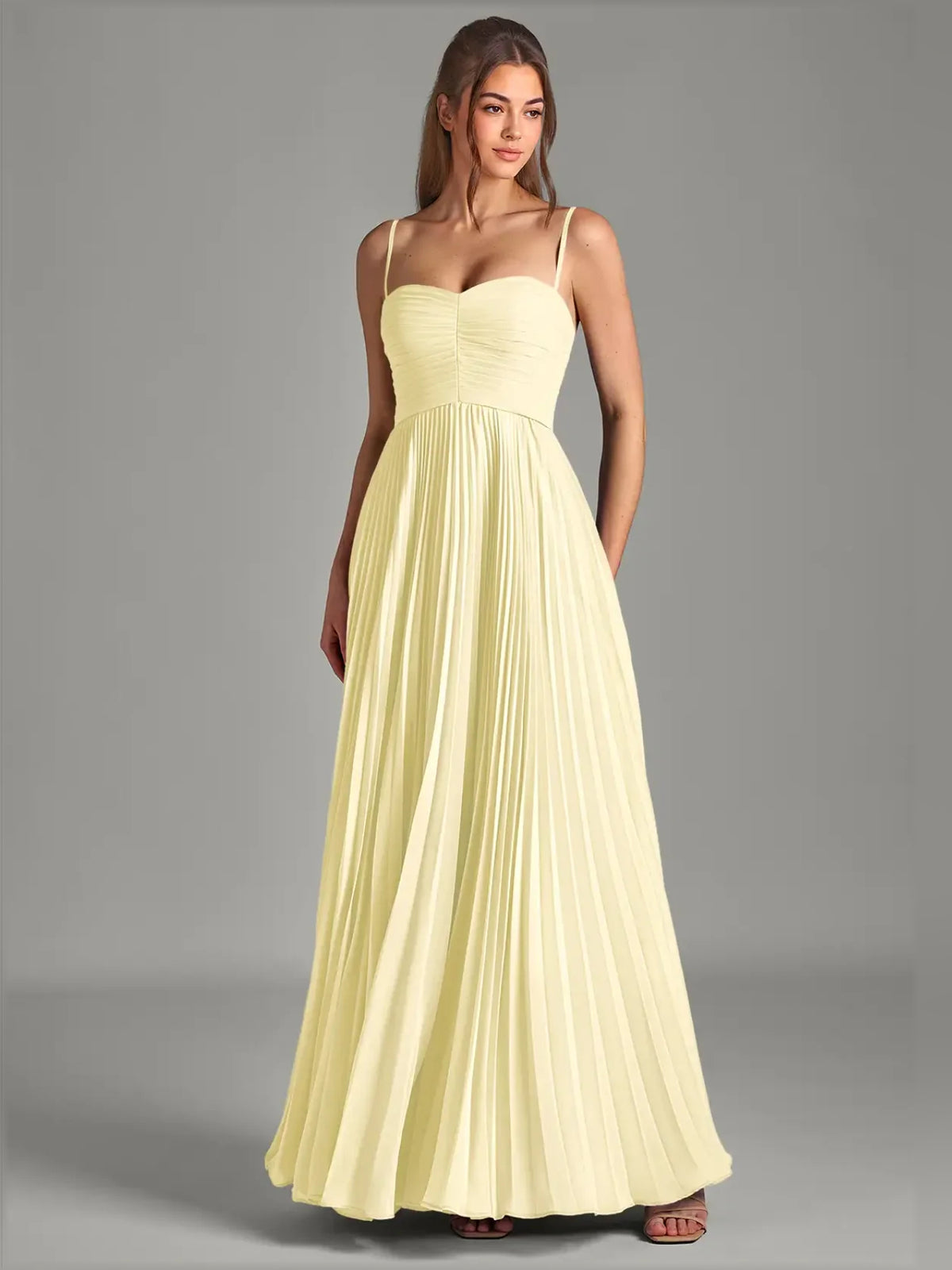 Strapless Chiffon Pleated Flowing A-Line Formal Dress