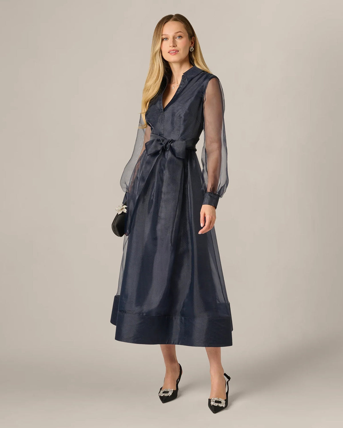 long-sleeve a-line midi mother of the bride dress - image 8