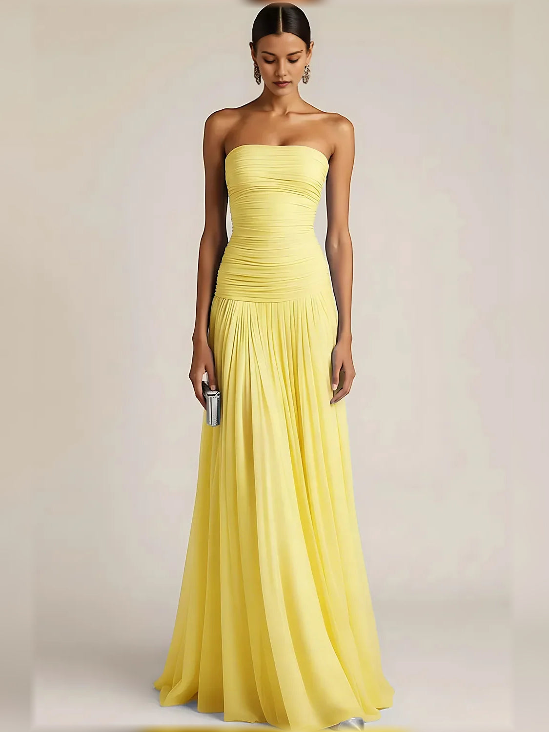 Strapless Ruching Pleats Floor-Length Formal Dress