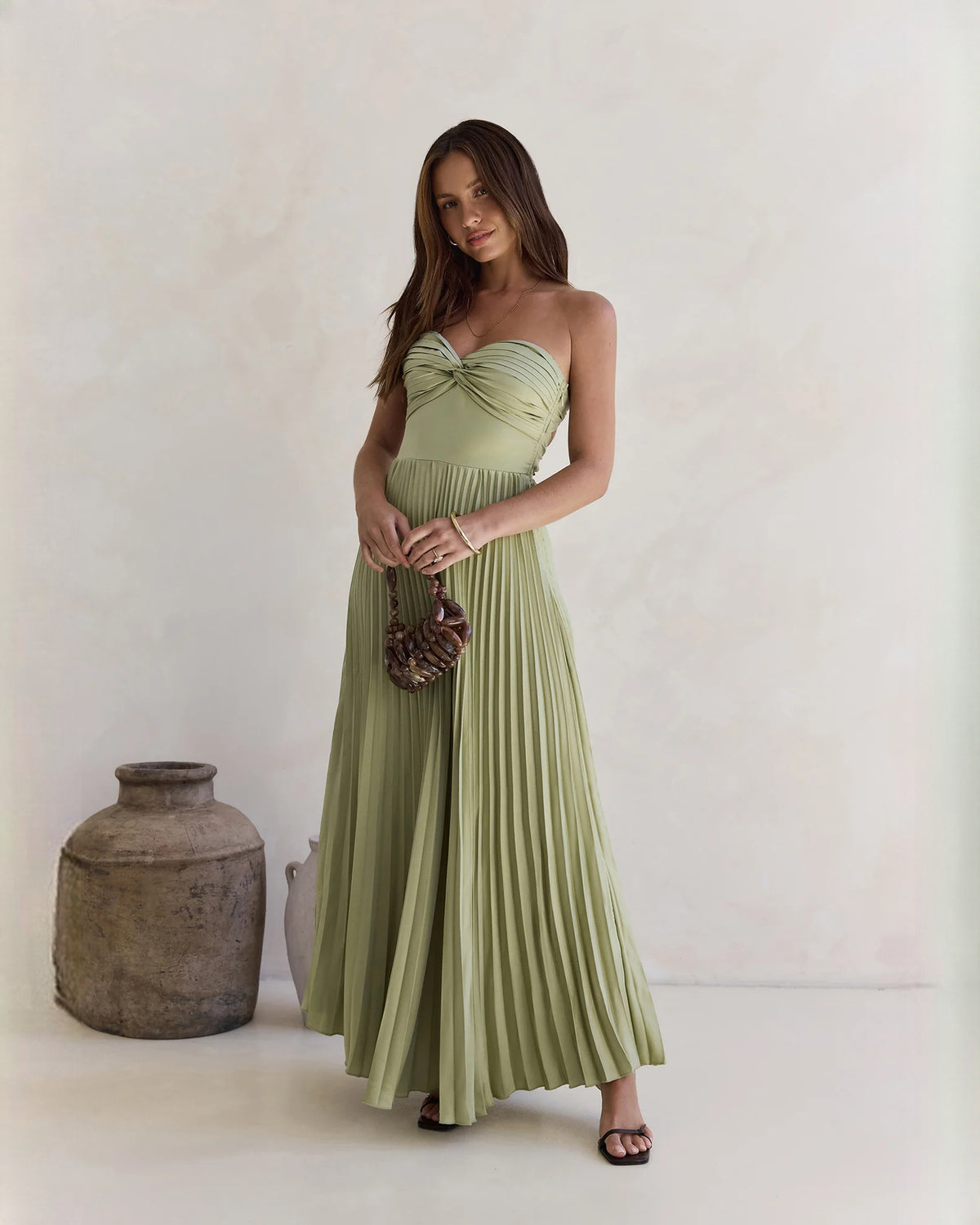 Sleek Destination Evening Event Strapless Chiffon A-Line Maxi Bridesmaid Dress