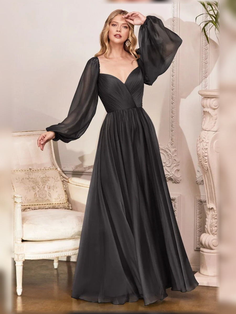 Sweetheart Long Sleeves Pleats Floor-Length Formal Dress
