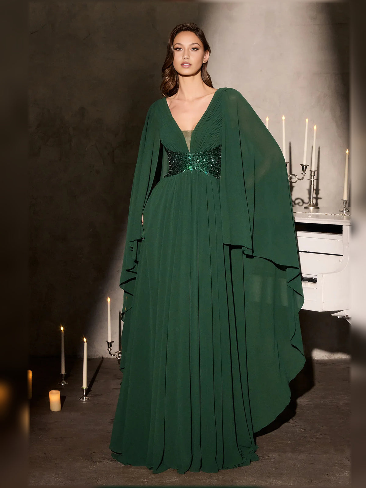 V Neck Beading A-Line Floor-Length Elegant Formal Dress