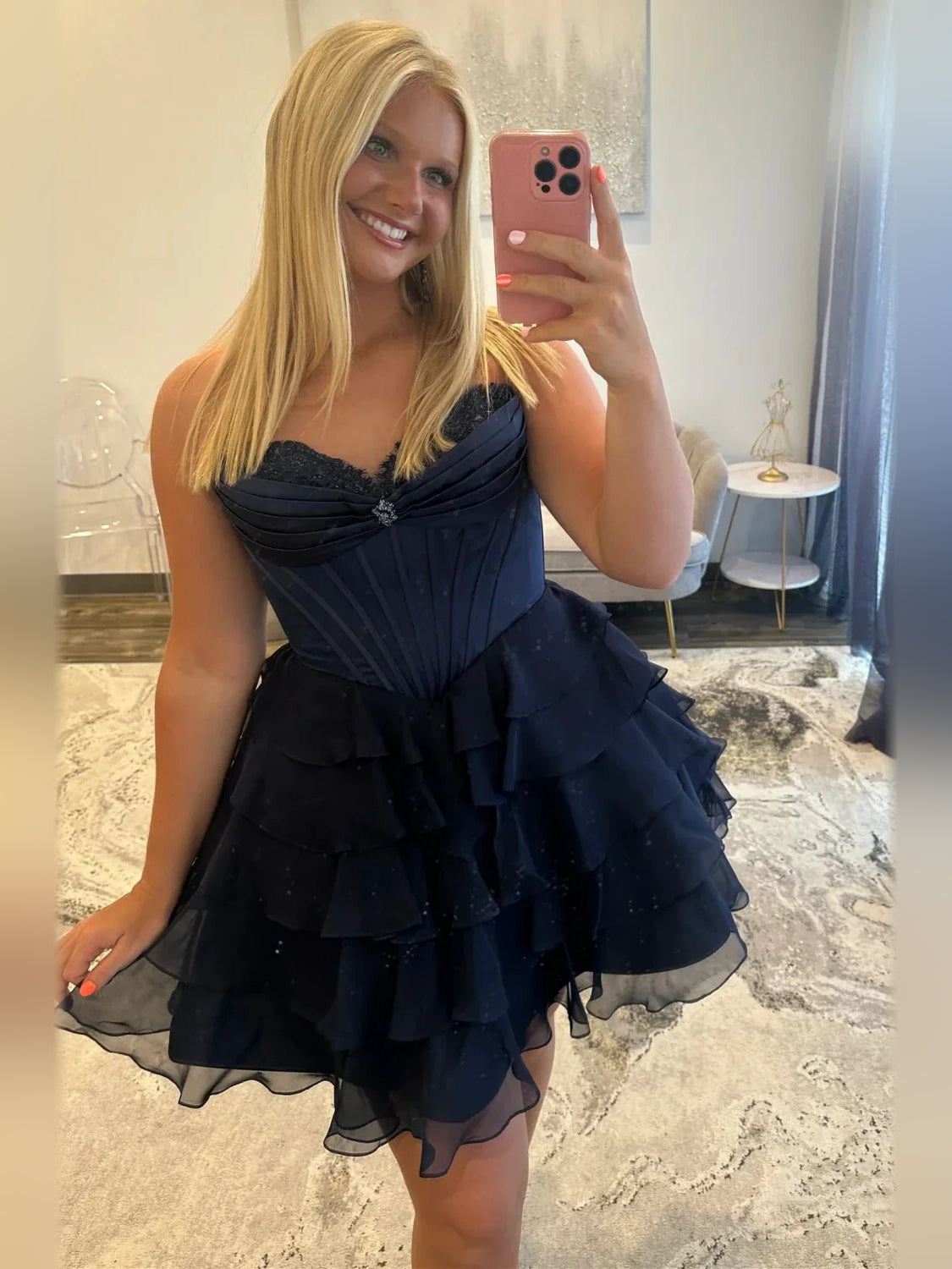 Pleated Corset Ruffled Sweetheart A-Line Short Satin Homecoming Dress for Charity Dinner