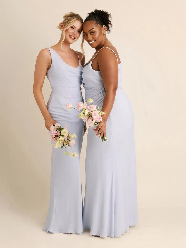 Pleated Draped Cowl Neck Sheath Floor-Length Chiffon Bridesmaid Dress for Estate Wedding