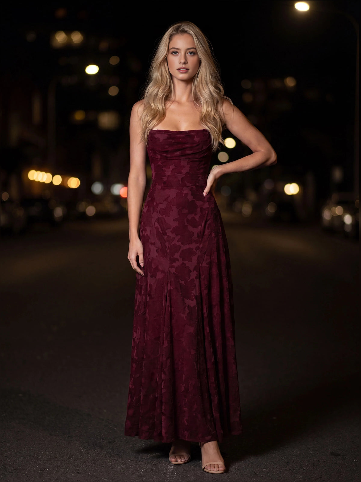 Floral Straight Neck A-Line Maxi Bridesmaid Dress for Formal Wedding