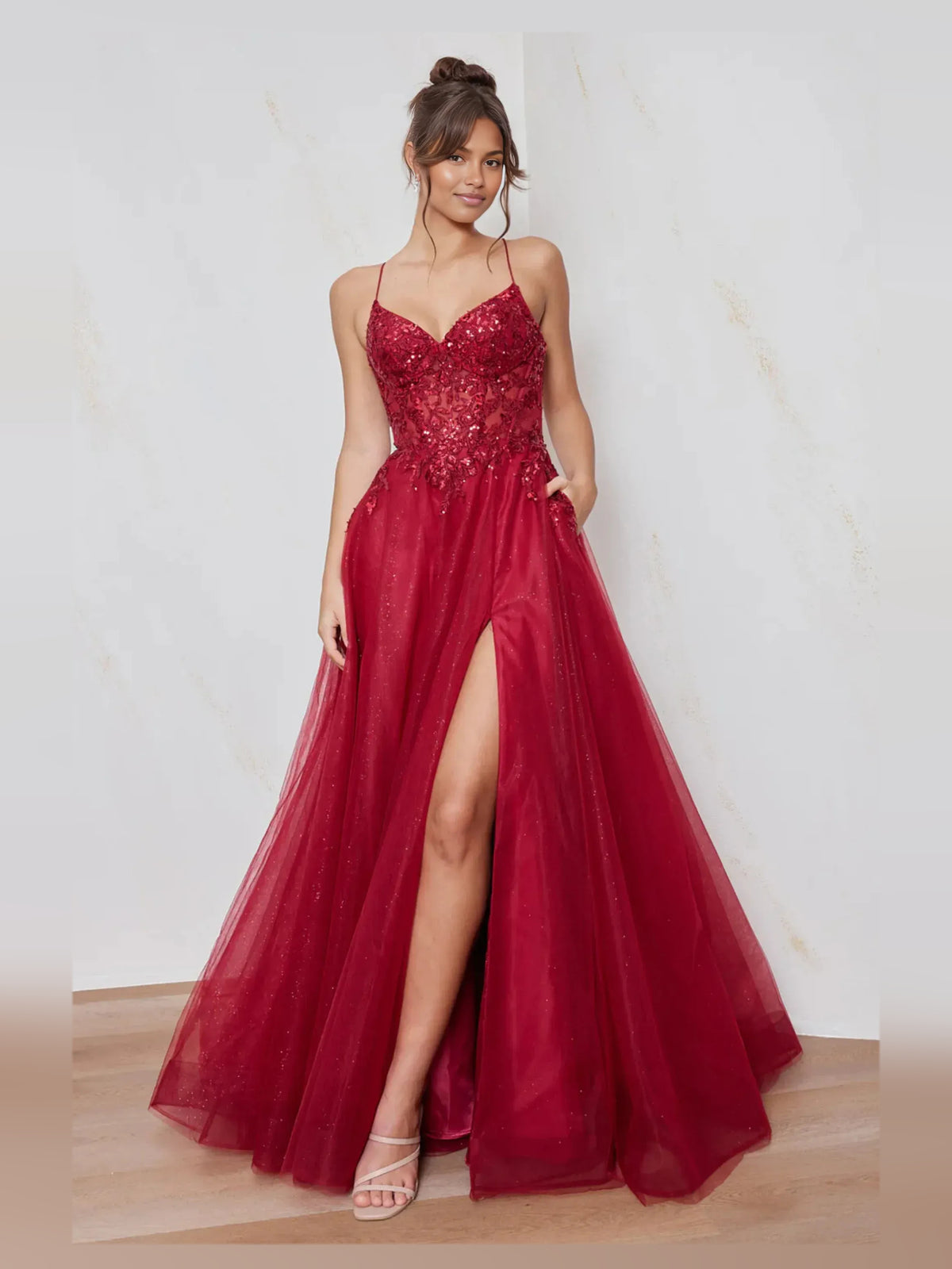 Corset Flower-Applique Floral Sweetheart A-Line Floor-Length Tulle Prom Dress for Formal Reception
