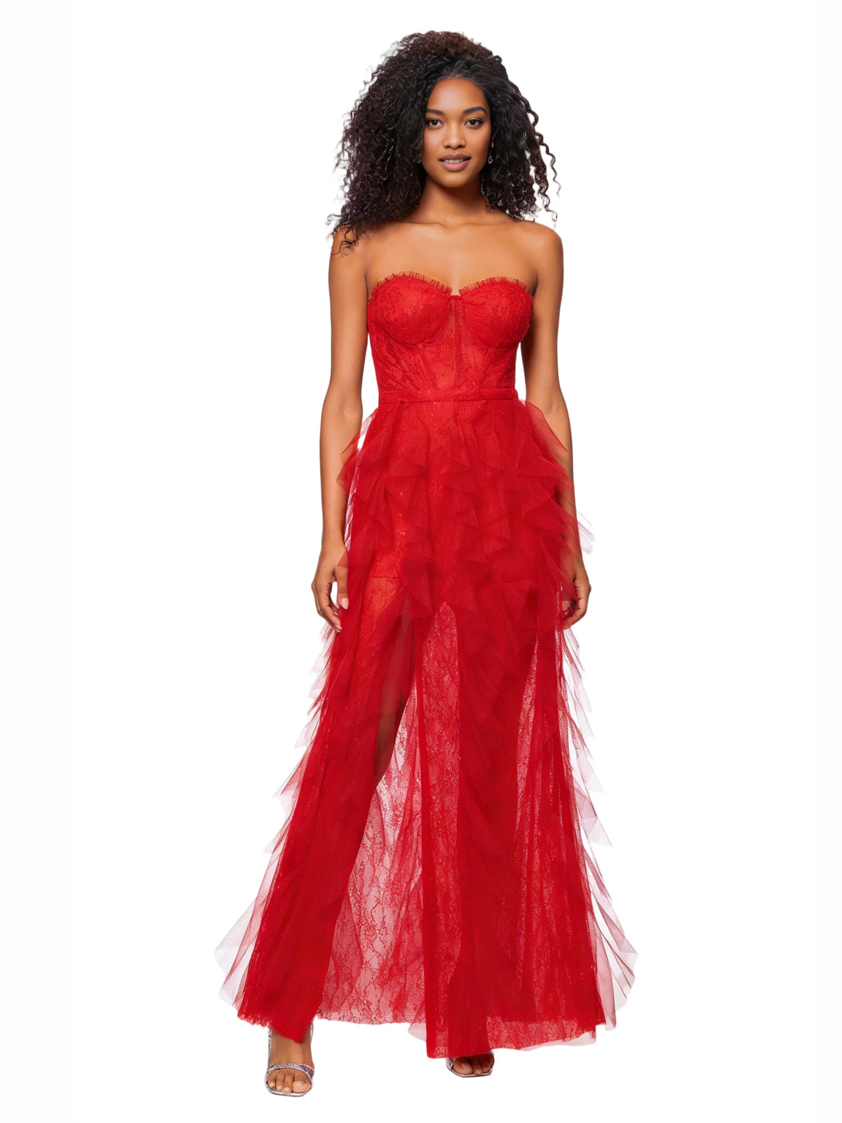 Strapless Corset Slit Floor-Length Women Formal Dress