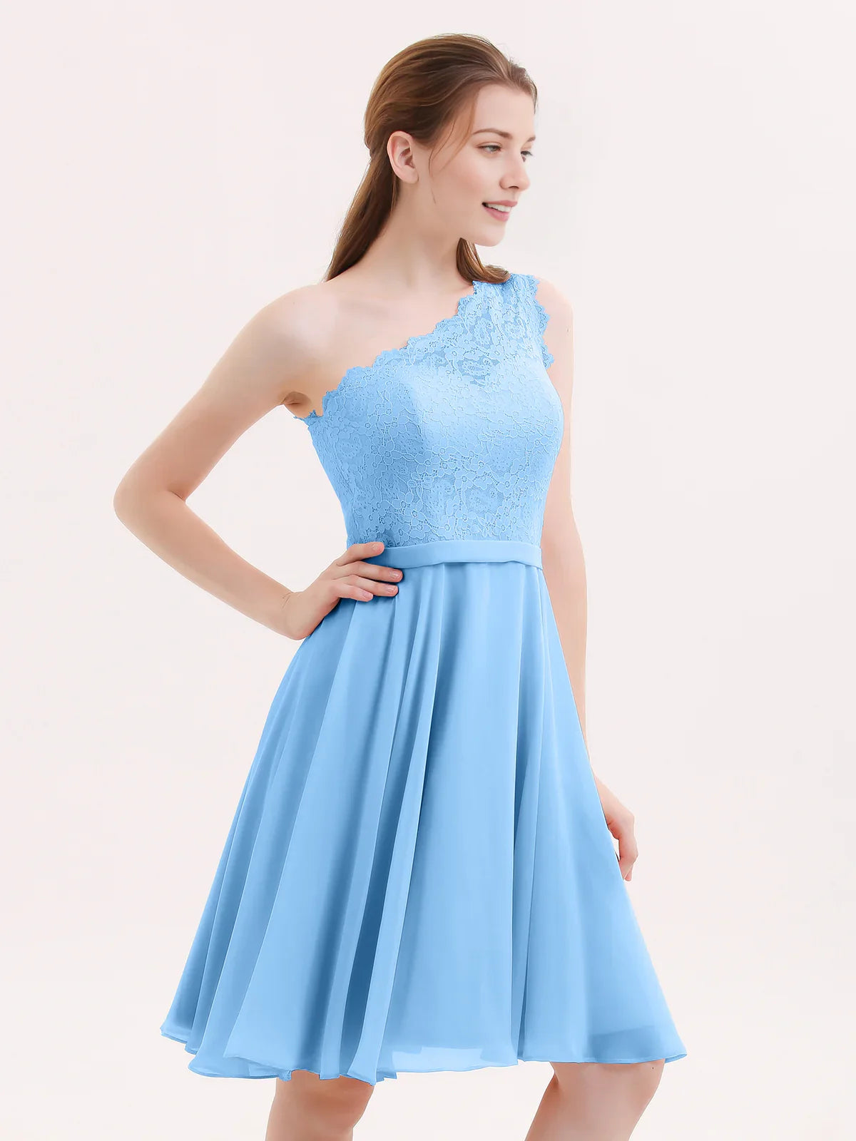 One Shoulder A-Line Short Chiffon Homecoming Dress for Evening Celebration