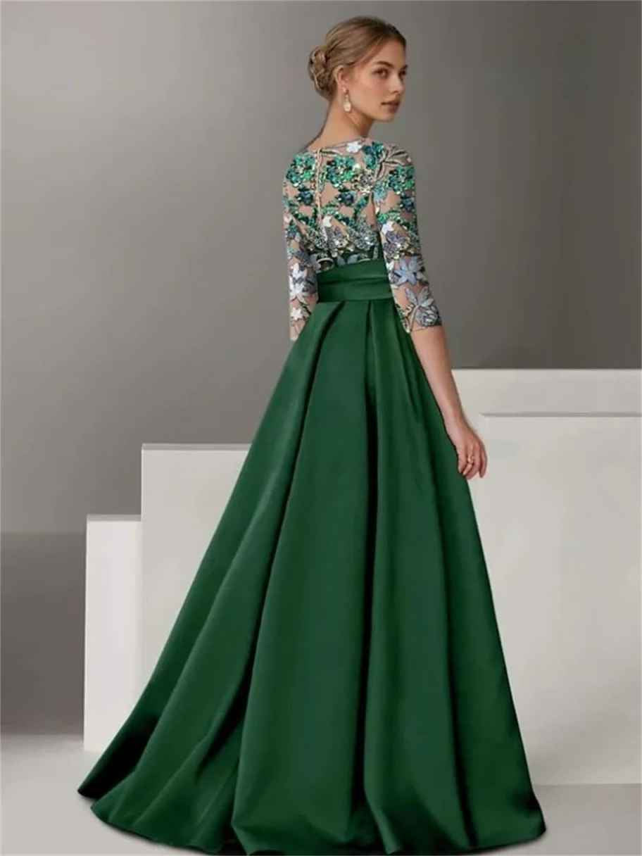 Floral Print Slit A-Line Floor-Length Formal Dress