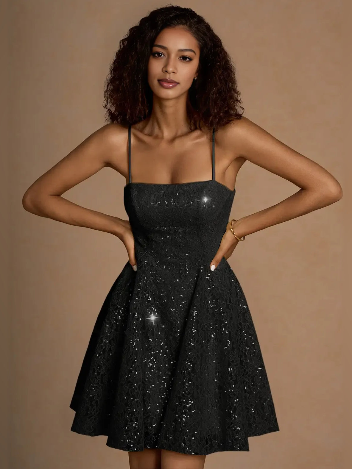 Sequin Square Neck A-Line Mini Homecoming Dress for Holiday Gala