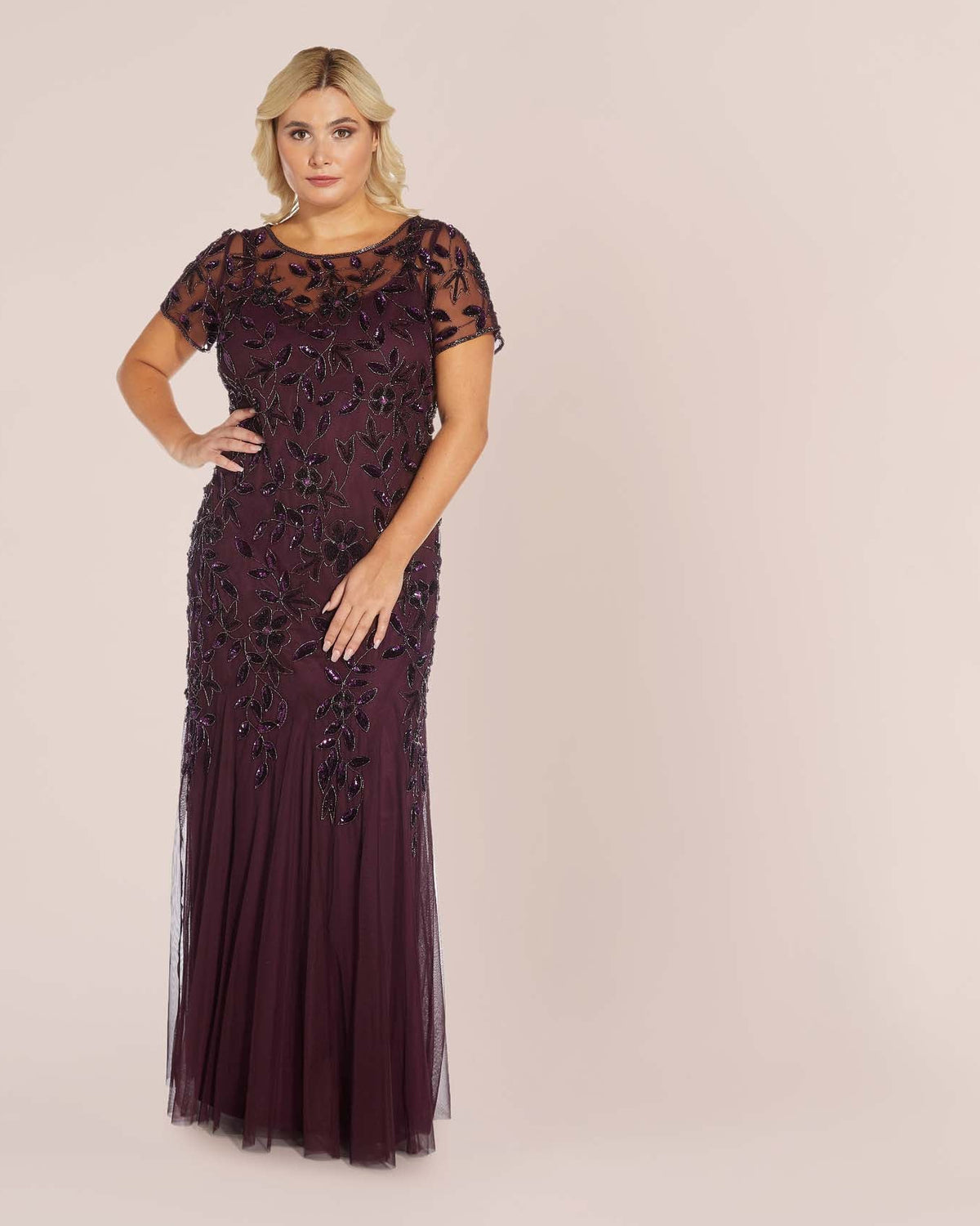 Floral Print Short-Sleeve A-Line Maxi Mother of the Bride Dress for Formal Wedding