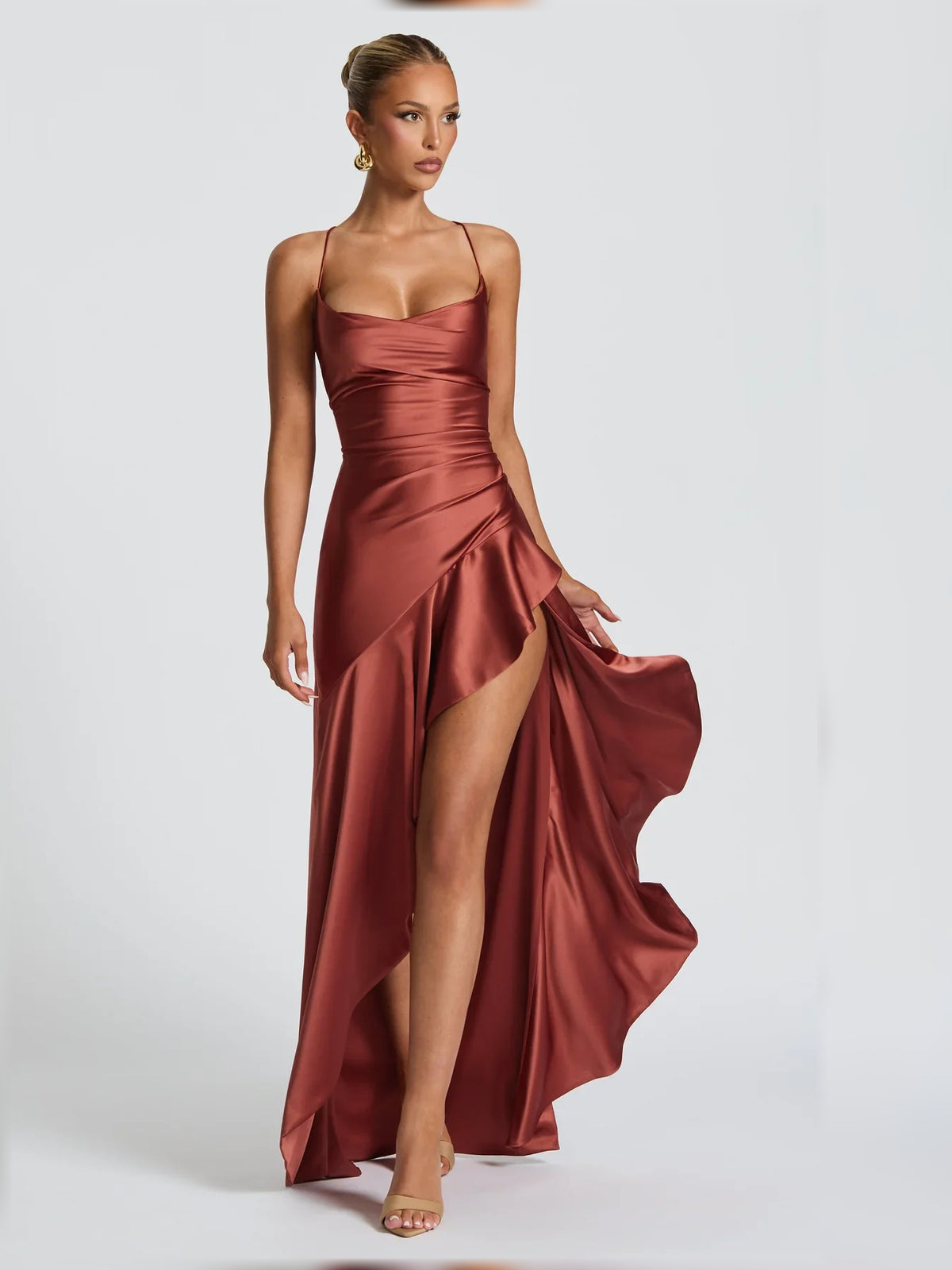Cowl Neck Slit Sheath Floor-Length Formal Dress