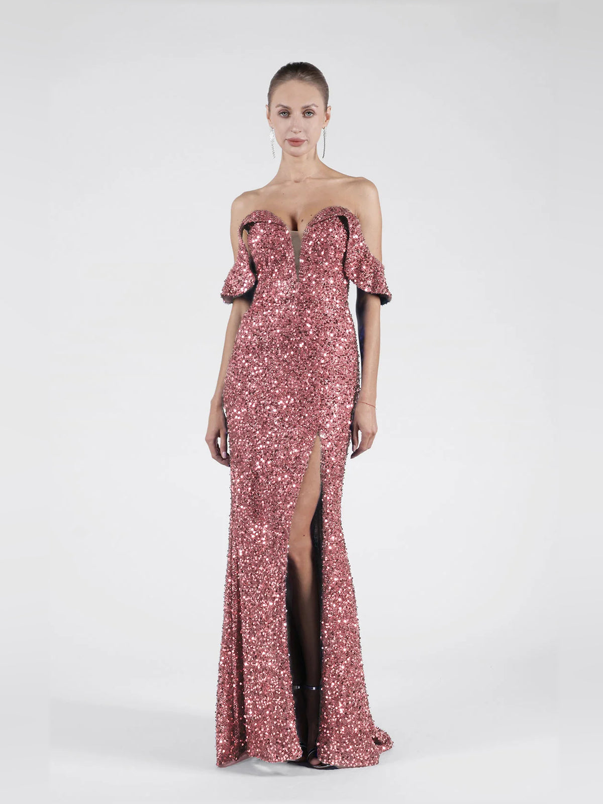 Off-Shoulder Sequin High-Slit Mermaid Formal Dress
