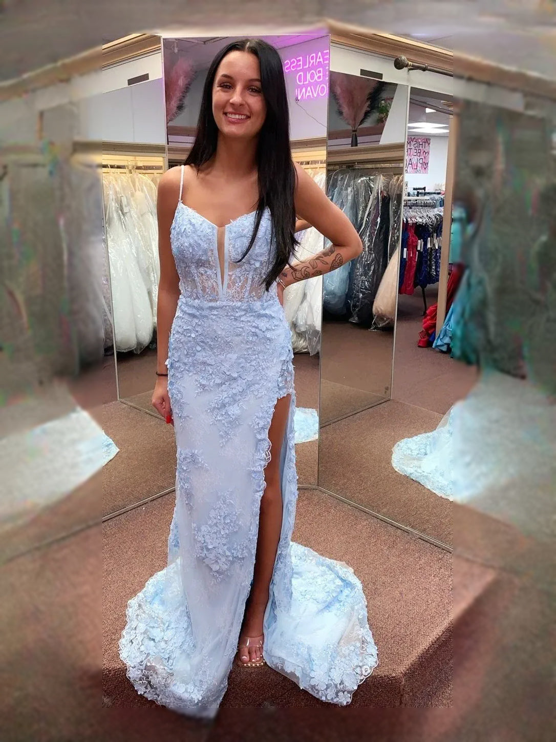 Draped Corset Floral Slit Sweetheart Mermaid Maxi Tulle Prom Dress for Hotel Gala