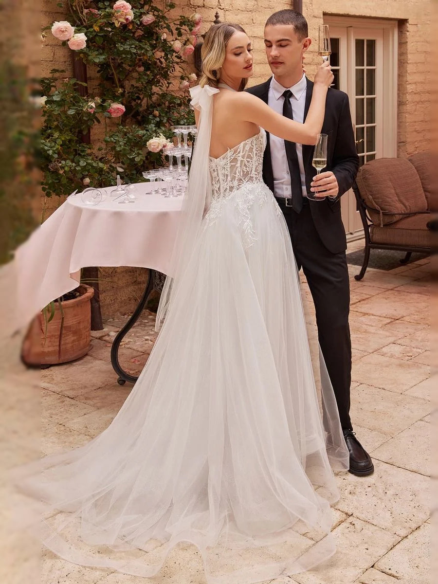 Corset Layered Floral Sweetheart A-Line Floor-Length Tulle Wedding Dress for Garden Wedding