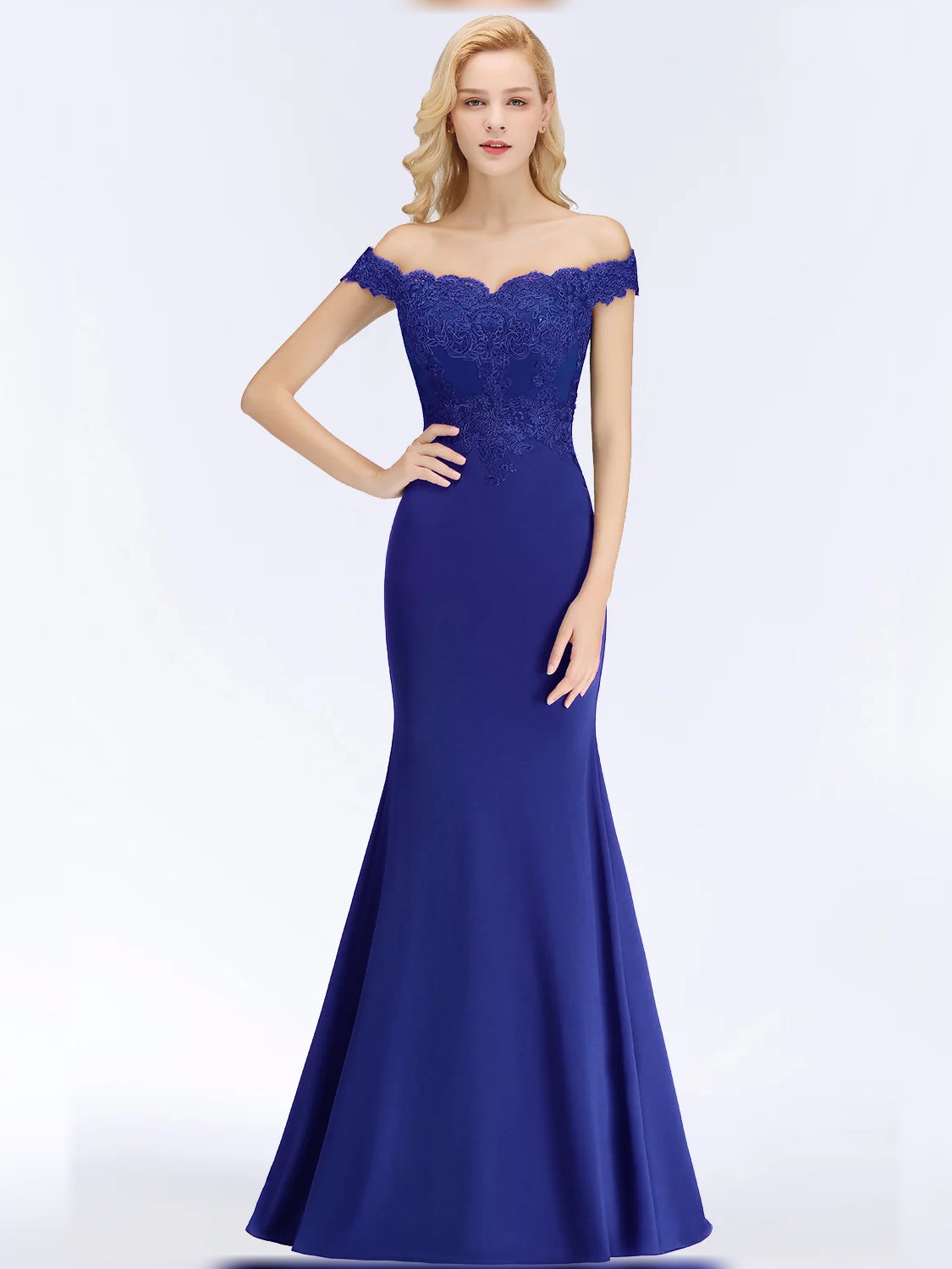 Off Shoulder Mermaid Floor-Length Satin Bridesmaid Dress for Garden Wedding