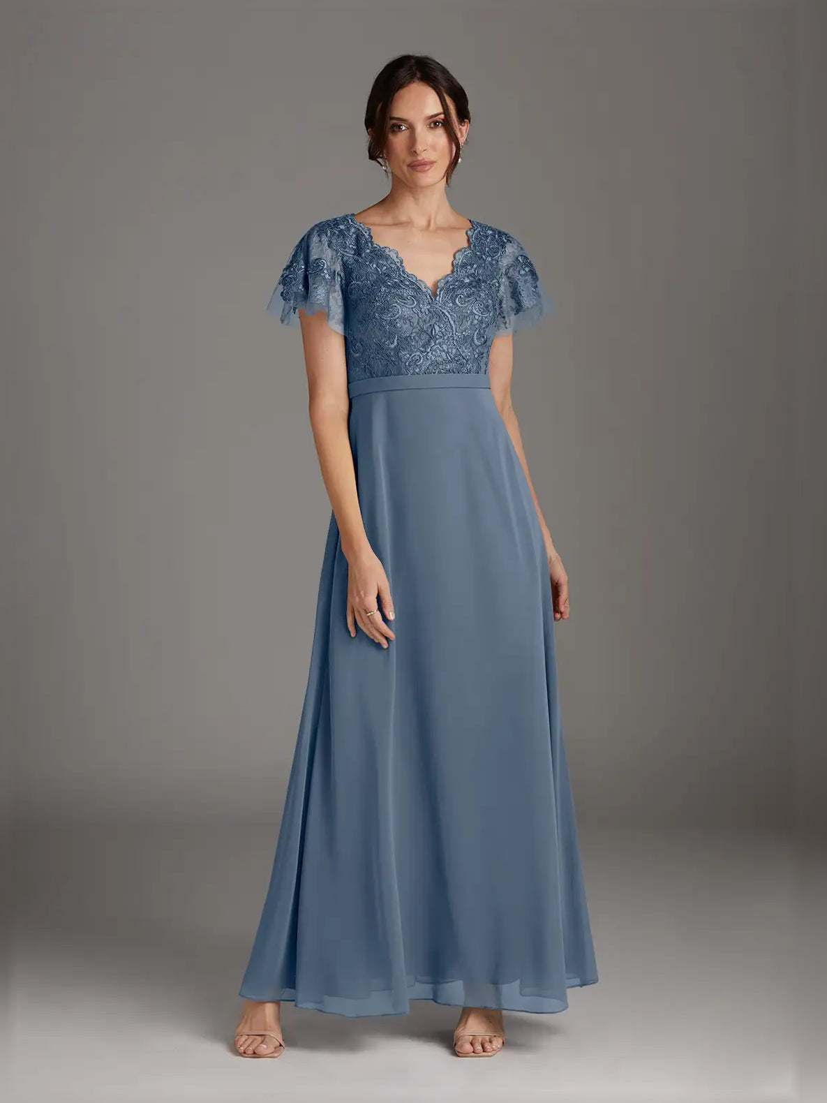 V Neck A-Line Floor-Length Chiffon Mother of the Bride Dress for Wedding Weekend