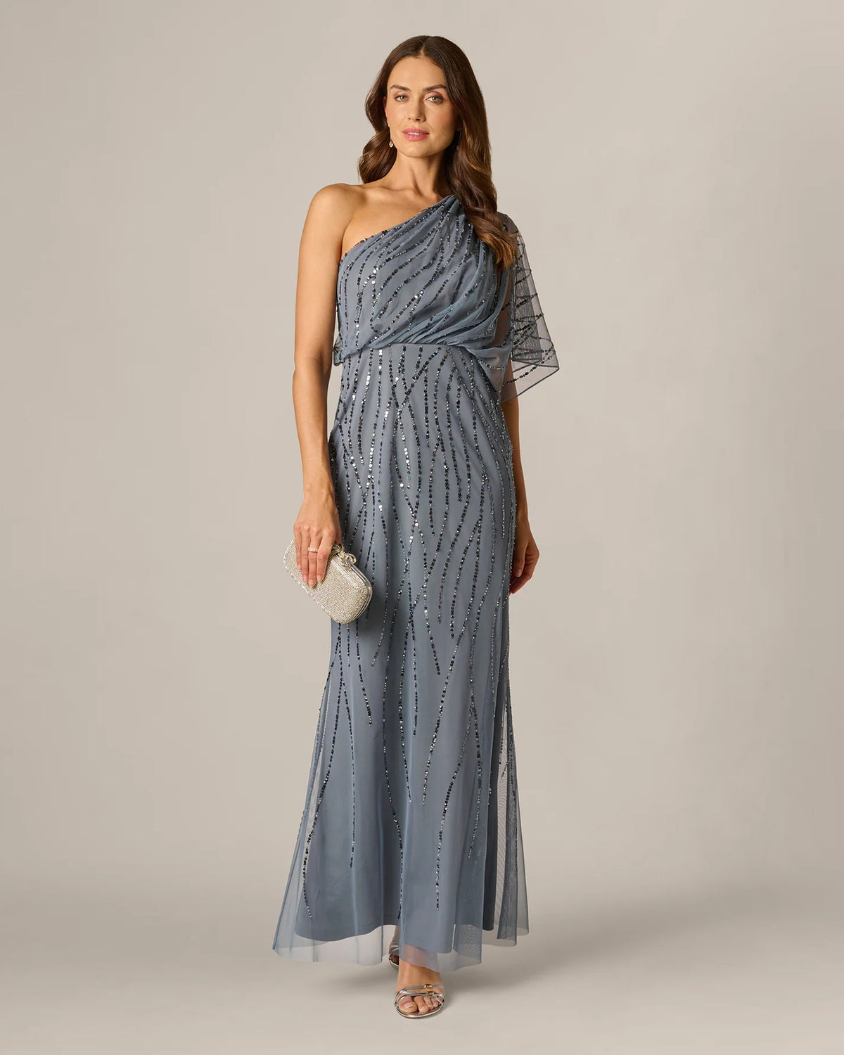 Draped Embellished One-Shoulder A-Line Maxi Mother of the Bride Dress for Evening Wedding