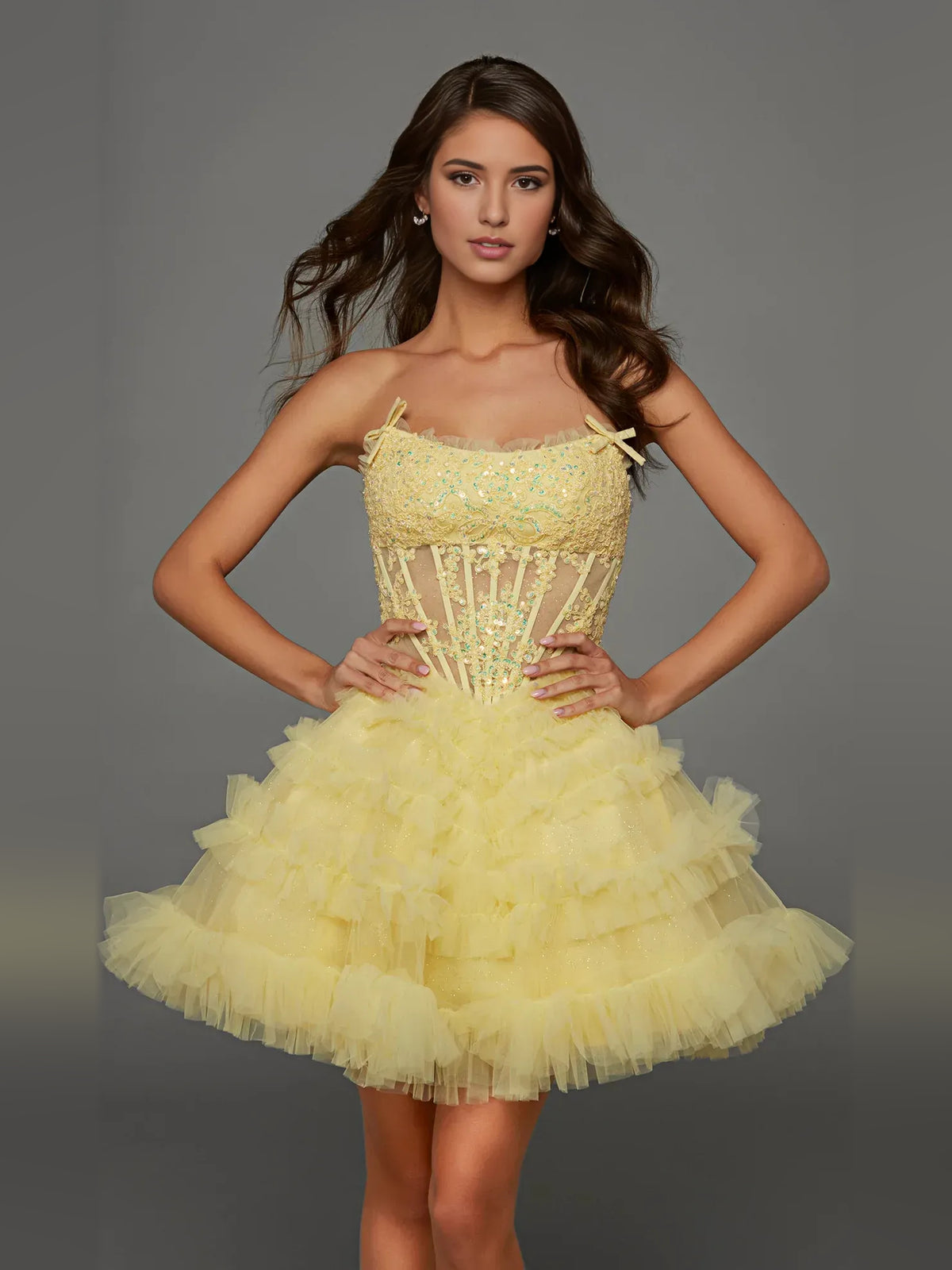 Corset Tiered Ruffled Strapless A-Line Mini Tulle Homecoming Dress for Campus Gala