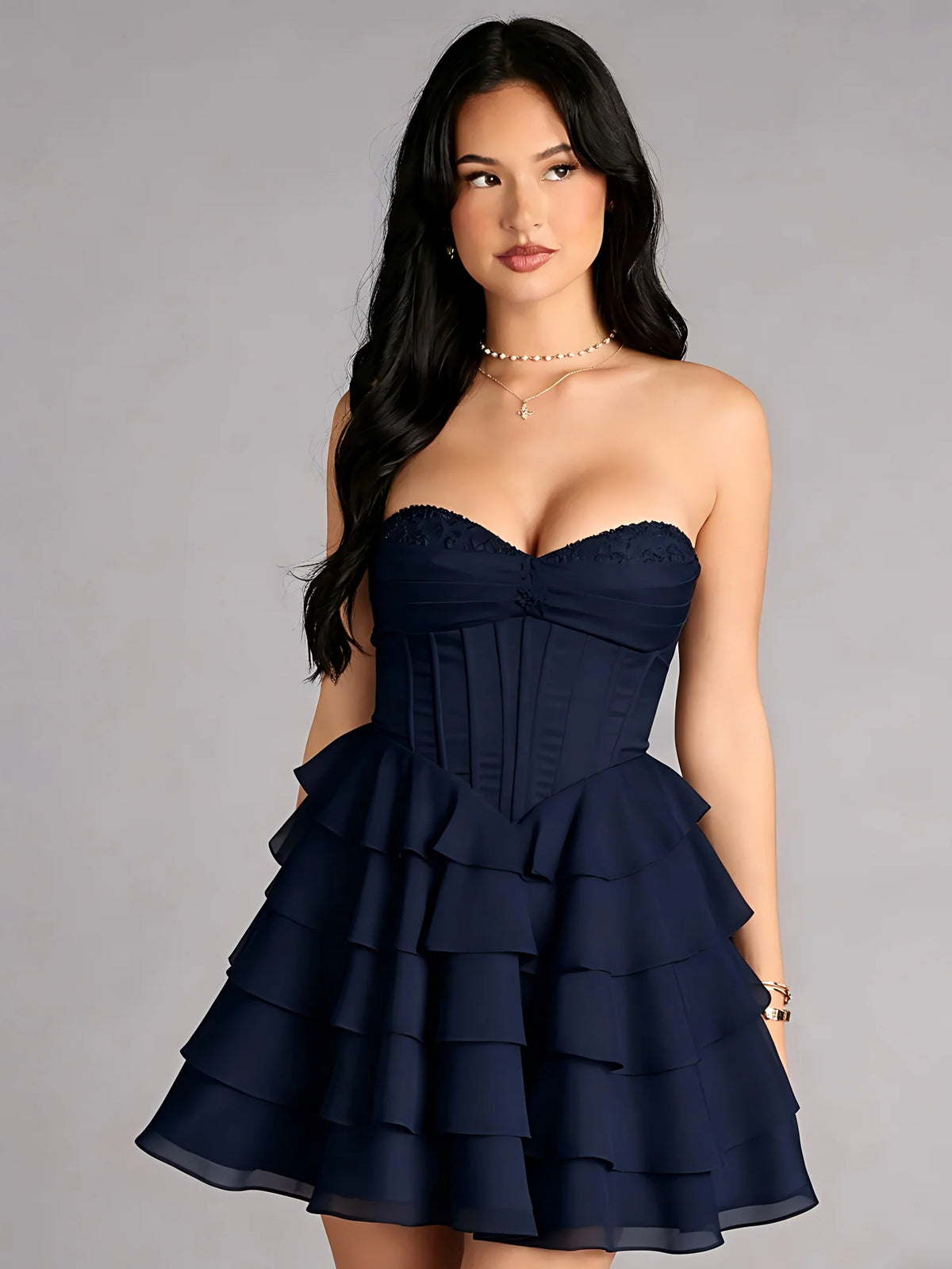 Corset Tiered Ruffled Strapless A-Line Mini Homecoming Dress for Resort Dinner