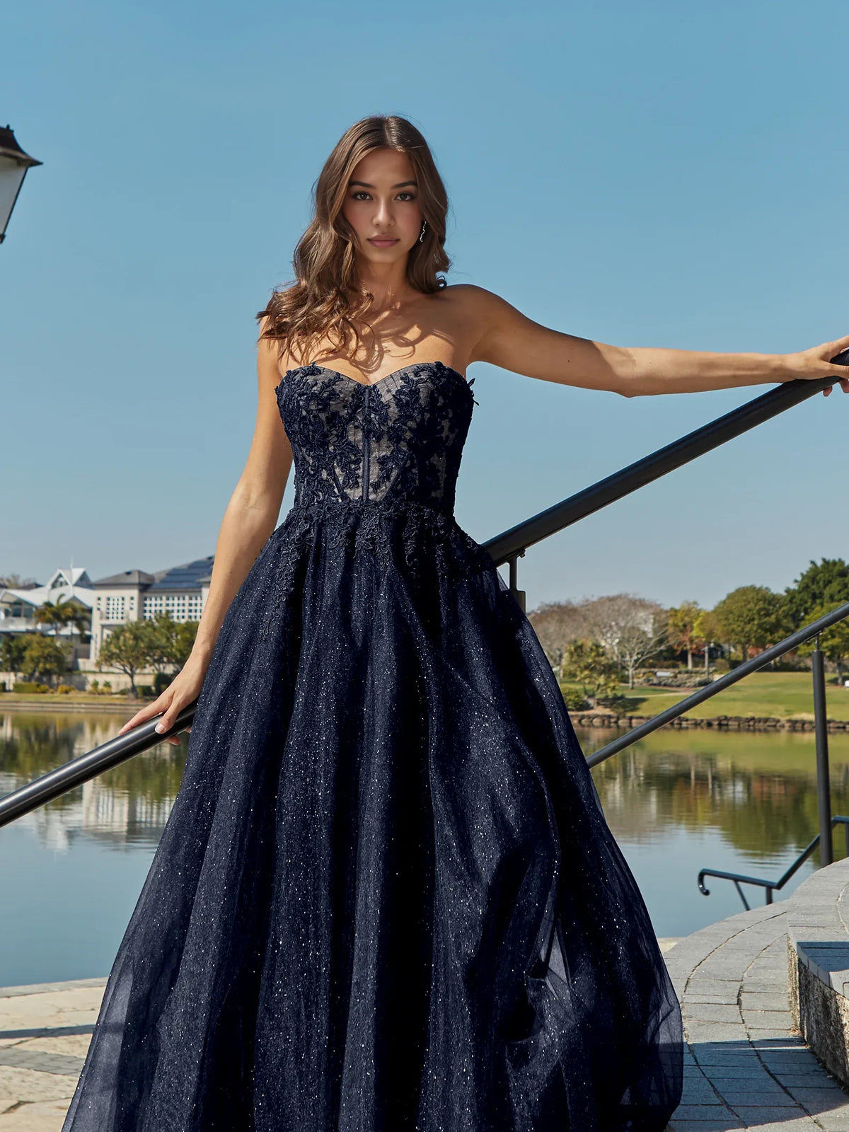 Corset Glitter Sweetheart A-Line Floor-Length Tulle Prom Dress for Prom Night
